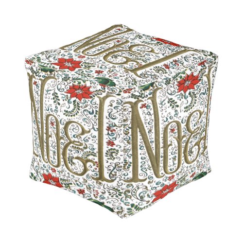 vintage french christmas poinsettia joyeux noel pouf