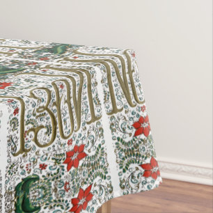 vintage french christmas poinsettia joyeux noel tablecloth