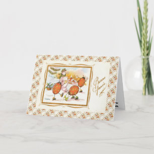 Vintage French Christmas, Snowman and the Ladybugs Holiday Card
