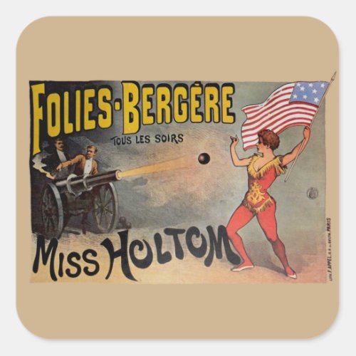 Vintage French Circus Sideshow Poster Square Sticker