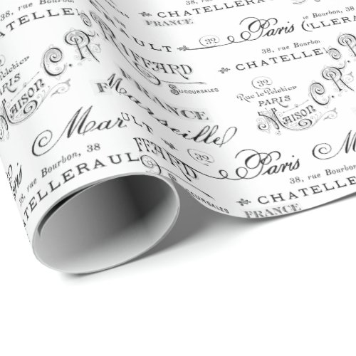 Vintage French City Names Paris Wrapping Paper