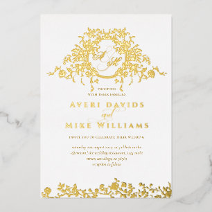 Vintage French Classic Elegant Gold Floral Wedding Foil Invitation