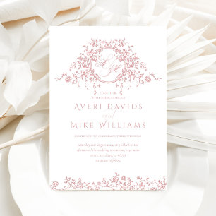 Vintage French Classic Elegant Pink Floral Wedding Invitation