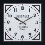 Vintage French Clock. Square Wall Clock<br><div class="desc">An art deco clock face design from the 1920's based on the well known French clock makers,  Lussault,  based in Tiffauges in Vendée.</div>