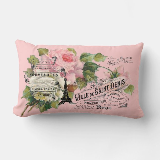 Vintage French Collage Throw Pillow (Front)