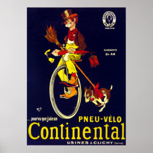 Vintage French Continental Bicycle Tire Clown Poster