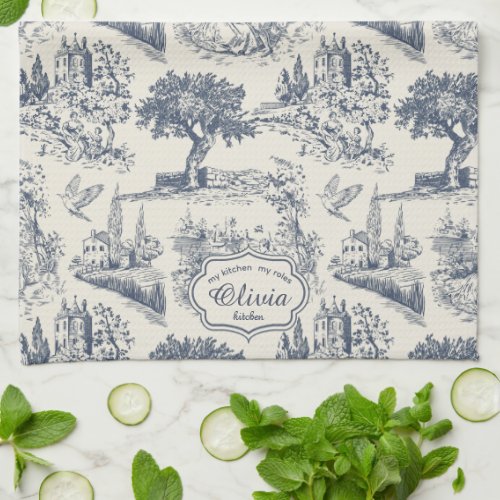Vintage French Country "Blue Toile de Jouy " Kitchen Towel
