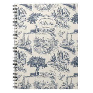 Vintage French Country Blue Toile Personalized Notebook