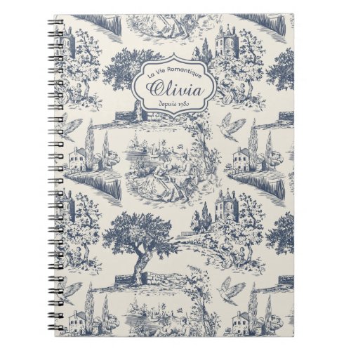 Vintage French Country Blue Toile Personalized Notebook