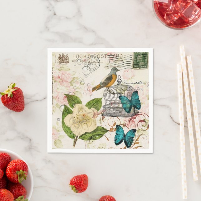 Vintage French Country Botanical Paris Tea Party Napkins (Insitu)