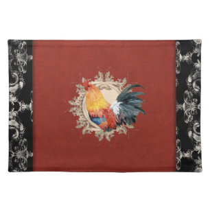 Vintage French Country Damask Rooster Placemat