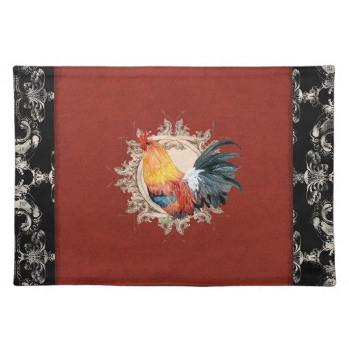 Vintage French Country Damask  Rooster Placemat