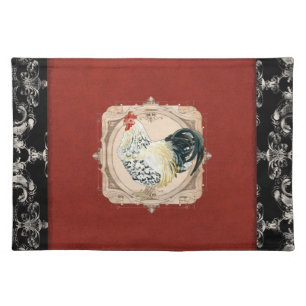 Vintage French Country Damask Rooster Placemat