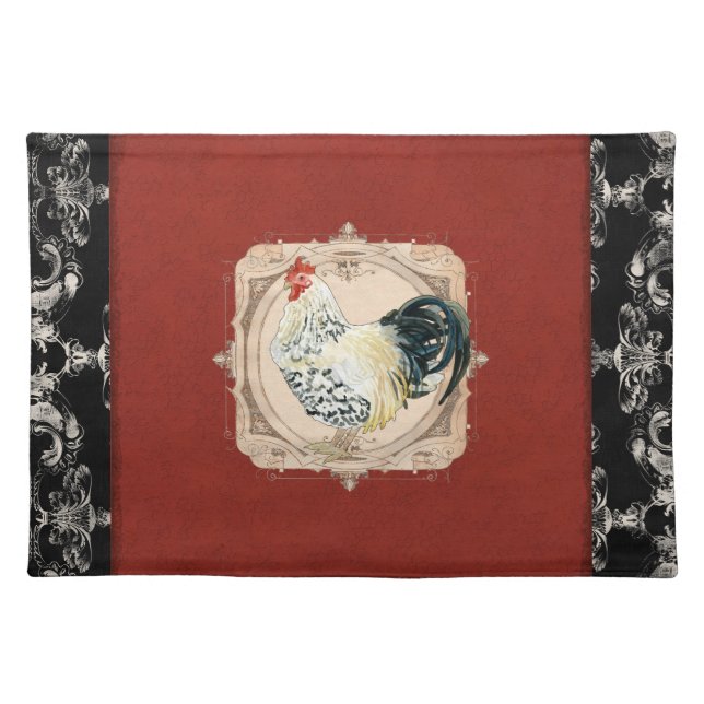 Vintage French Country Damask  Rooster Placemat (Front)