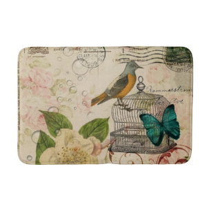 vintage french country floral bird botanical bath mat