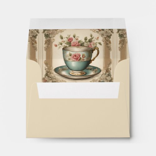 Vintage French Country Floral Tea Cup Envelope