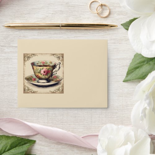 Vintage French Country Floral Tea Cup Envelope