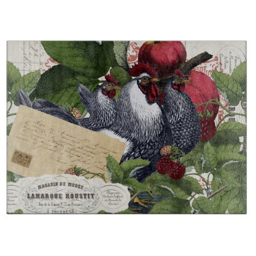 Vintage French Country Kitchen Chickens Collage Cutting Board