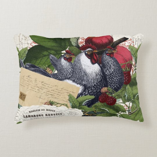 Vintage French Country Kitchen Chickens Collage Decorative Pillow