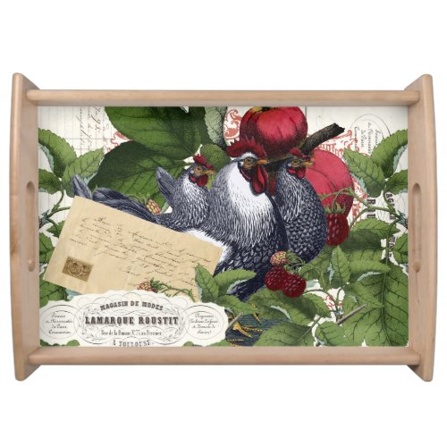 Vintage French Country Kitchen Chickens Collage Serving Tray