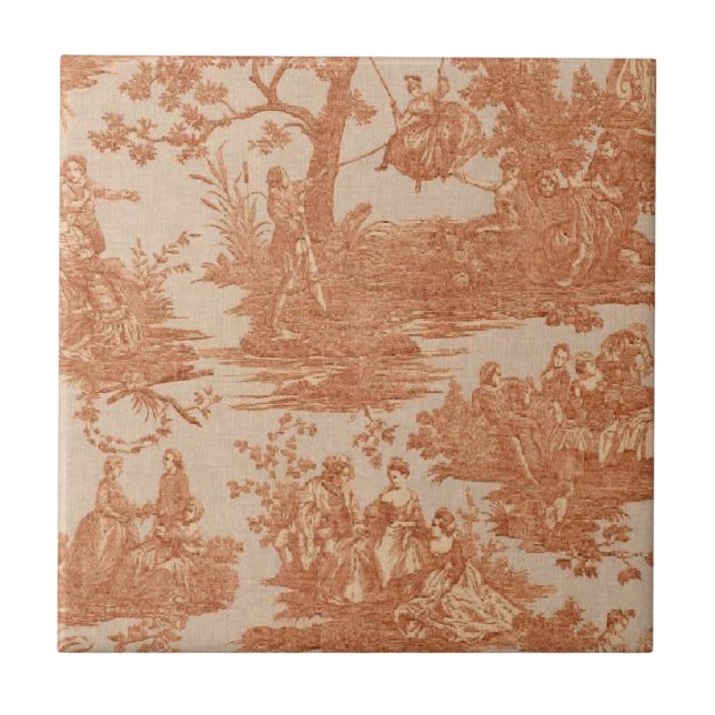 Vintage French Country Red Ceramic Tile (Front)