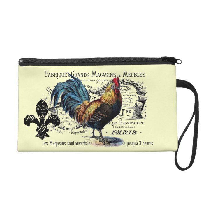 Vintage French Country Rooster Ephemera Collage Wristlet