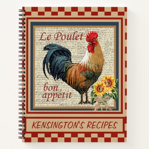 Vintage French Country Rooster Recipe Notebook
