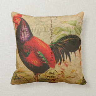 Vintage French Country Rooster Throw Pillow