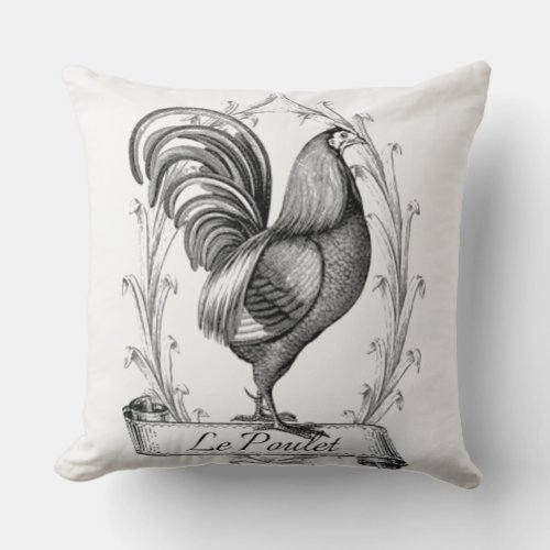 Vintage French Country Rooster Throw Pillow