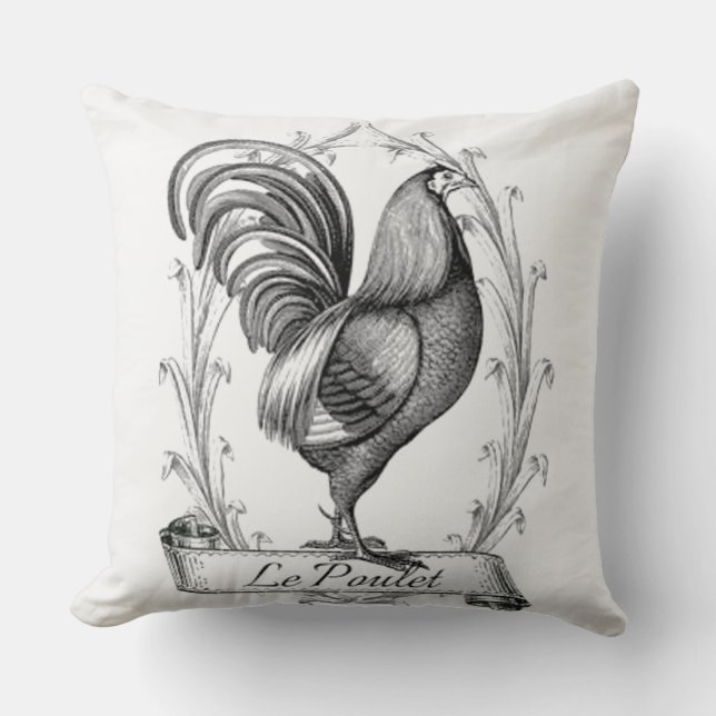 Vintage French Country Rooster Throw Pillow (Front)