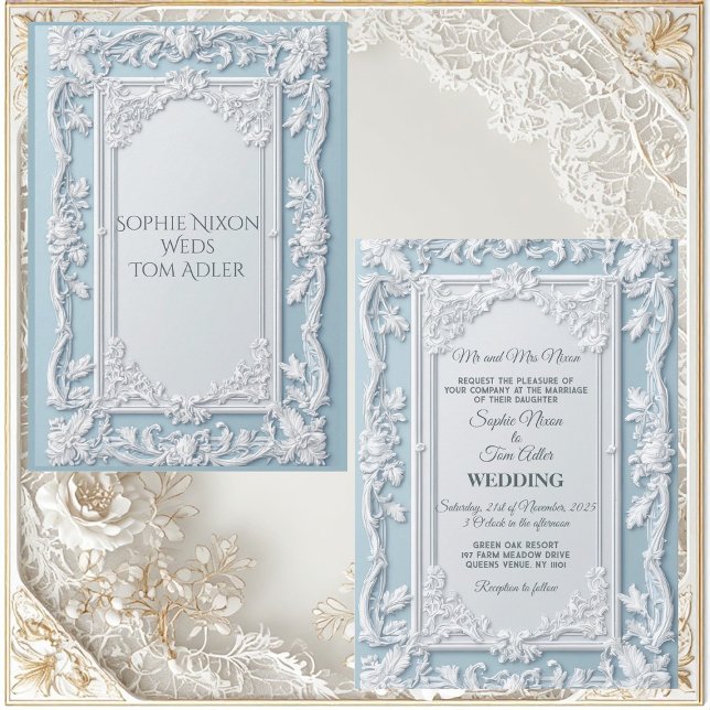 Vintage French Country Shabby Chic Blue Wedding  Invitation (Vintage French Country Shabby Chic Blue Wedding Invitation)
