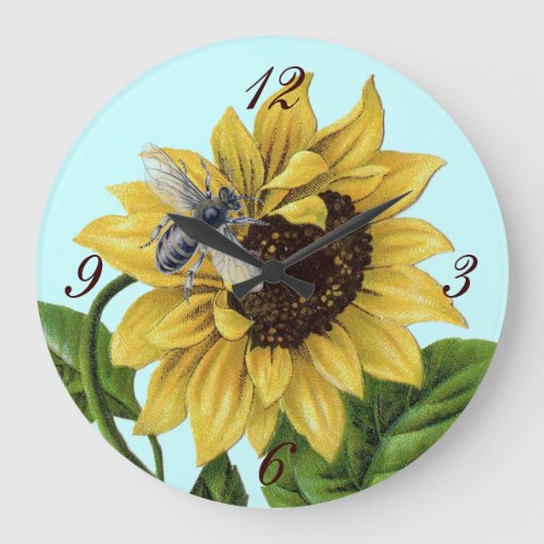 Vintage French Country Sunflower Honey Bee Large Clock