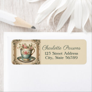 Vintage French Country Tea Cup Floral Address Label