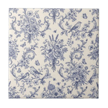 Vintage French Country Toile de Jouy Blue Pattern 