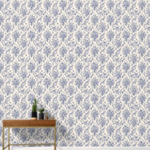 Vintage French Country Toile de Jouy Blue Pattern 