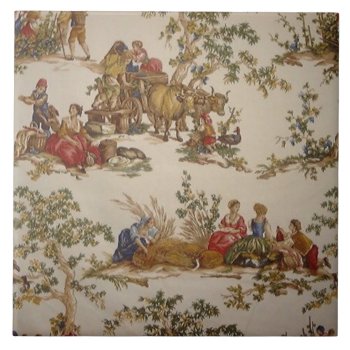 Vintage French Country Toile Print Tile by Vintage_Victorican at Zazzle