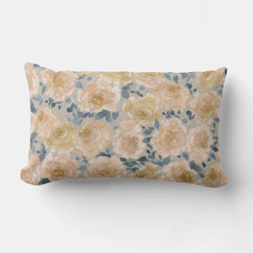 Vintage French Country Watercolor Peonies Lumbar Pillow