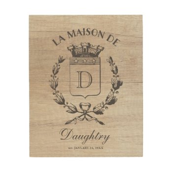 Vintage French Crest Home Of Custom Name Wood Art by HoundandPartridge at Zazzle
