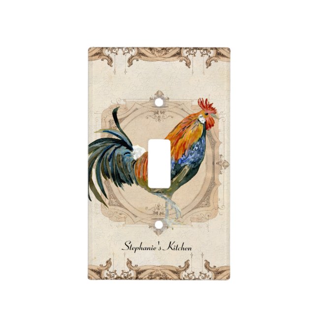 Vintage French Damask Rooster Kitchen Home Decor Light Switch Cover (Front)