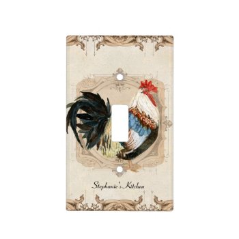Vintage French Damask Rooster Kitchen Home Decor Light Switch Cover by AudreyJeanne at Zazzle