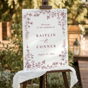 Vintage French Dark Red Wedding Welcome Sign
