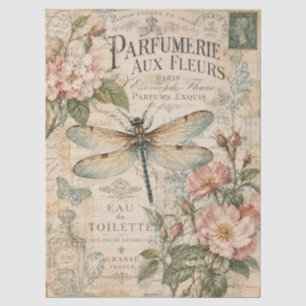 Vintage French Dragonfly Floral Decoupage Tissue Paper