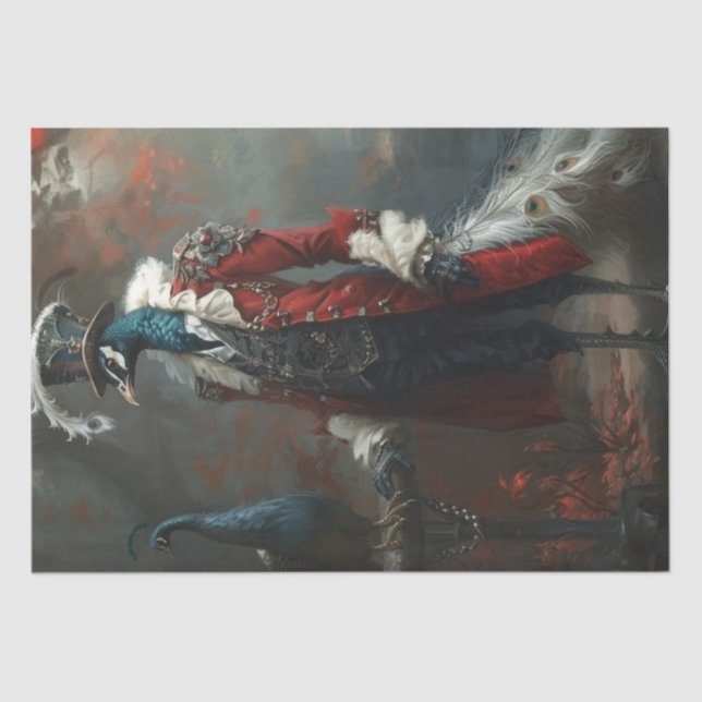 Vintage French Dressed Peacock Decoupage Tissue Paper (Front)