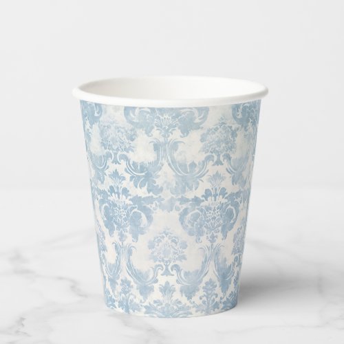 Vintage French Dusty Blue Damask Paper Cups