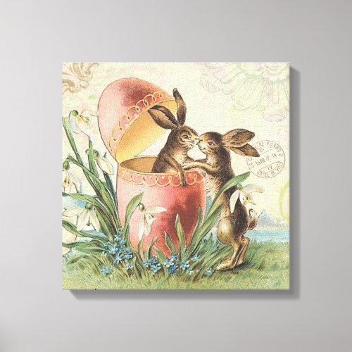 Vintage French Easter bunnies Canvas Print