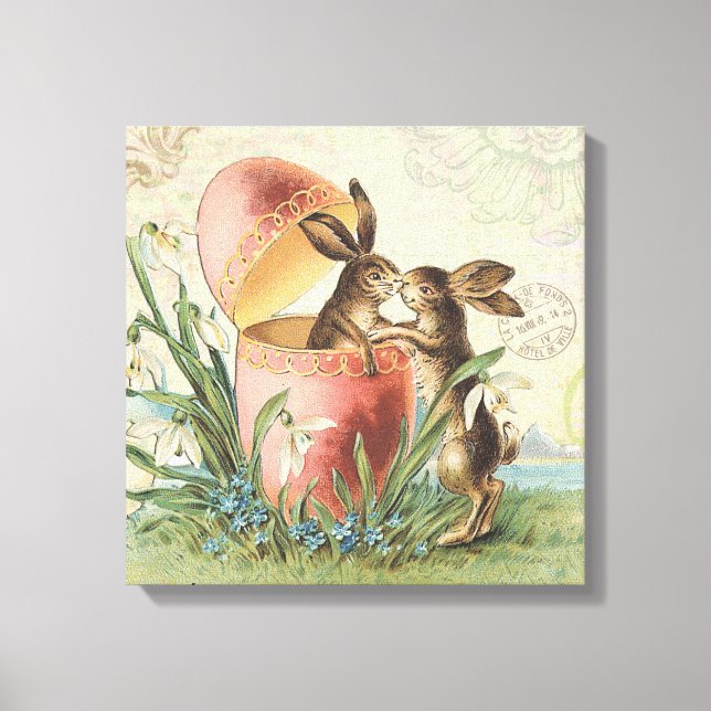 Vintage French Easter bunnies Canvas Print (Front)