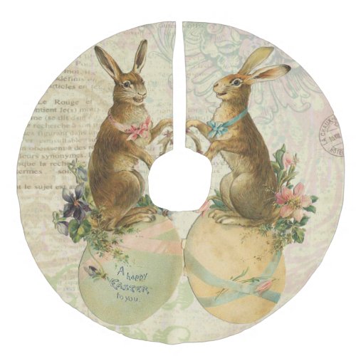 Vintage French Easter bunnies Faux Linen Tree Skirt