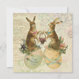 Vintage French Easter bunnies Holiday Card