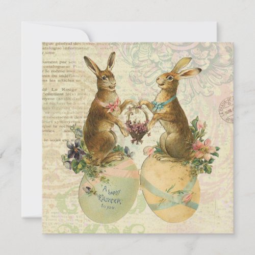 Vintage French Easter bunnies Holiday Card