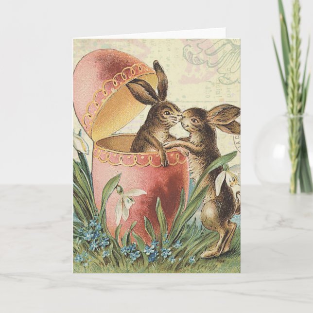 Vintage French Easter bunnies Holiday Card (Front)